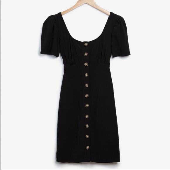 ⚡️Express Button Front Scoop Neck & Back Linen Dress Black Mini Skirt | Medium - Picture 5 of 6
